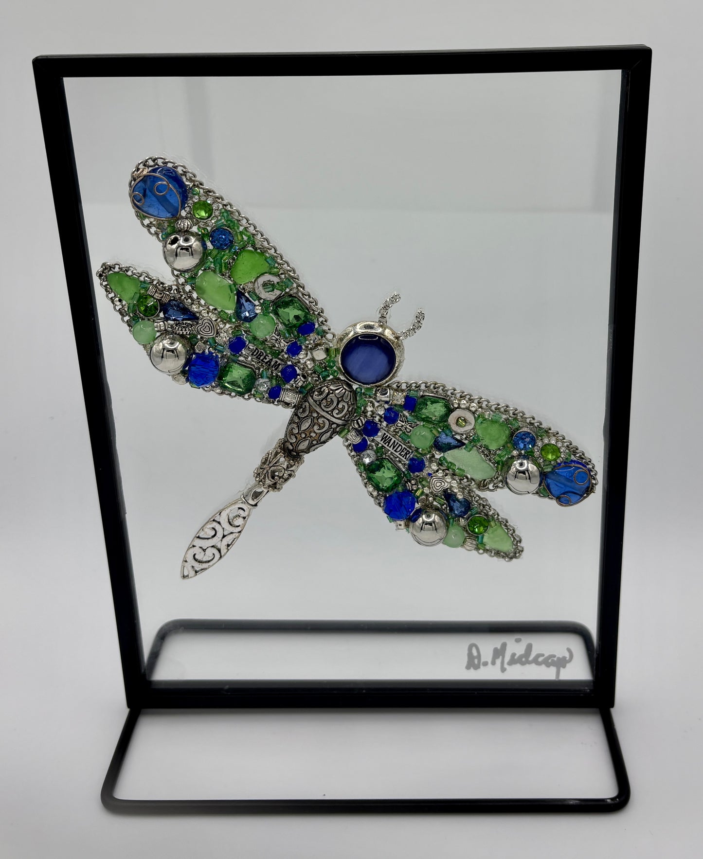 20003 Blue Green Silver Sea Glass Dragonfly

