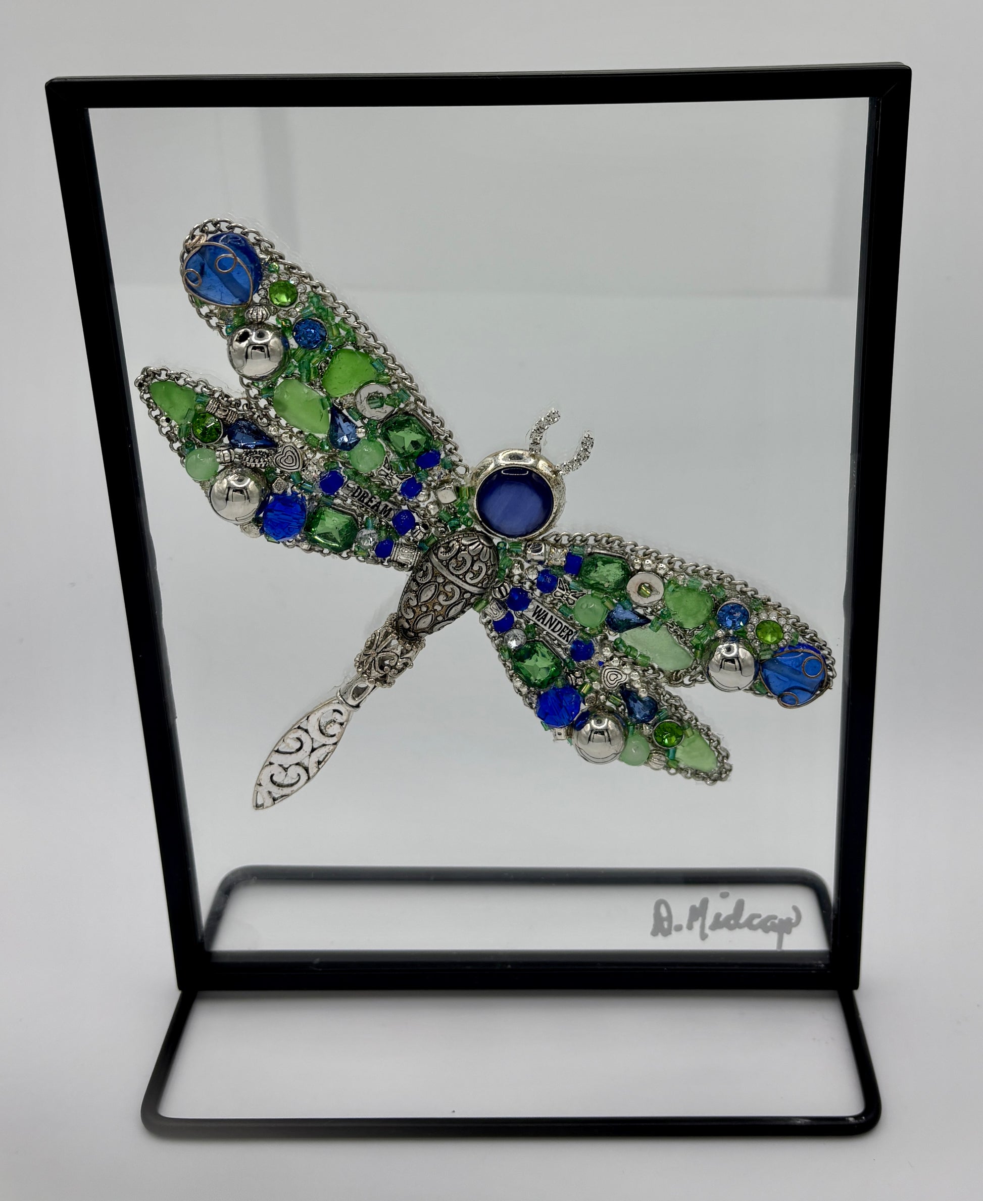 20003 Blue Green Silver Sea Glass Dragonfly

