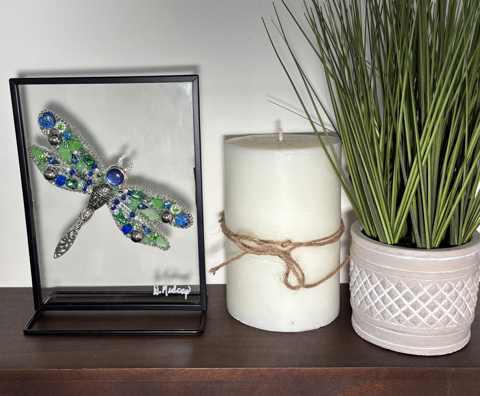 20003 Blue Silver Green Sea Glass Dragonfly 