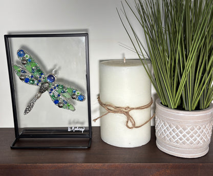 20003 Blue Silver Green Sea Glass Dragonfly 
