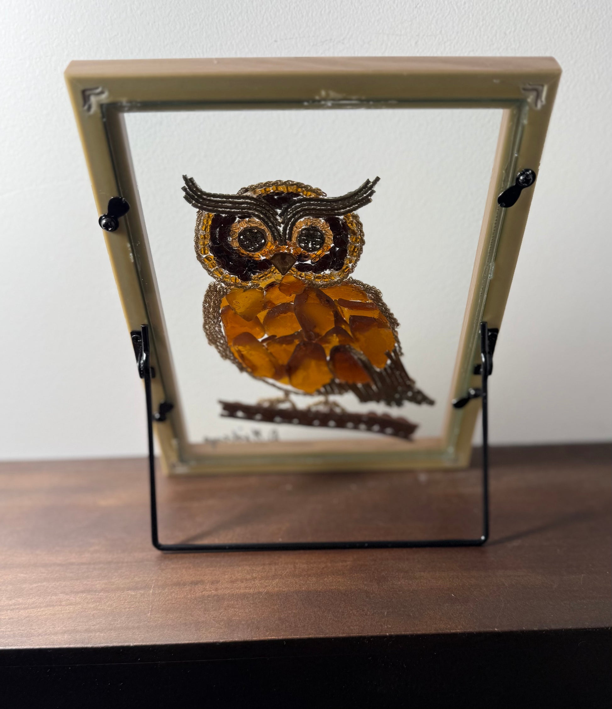 brown sea glass owl back view