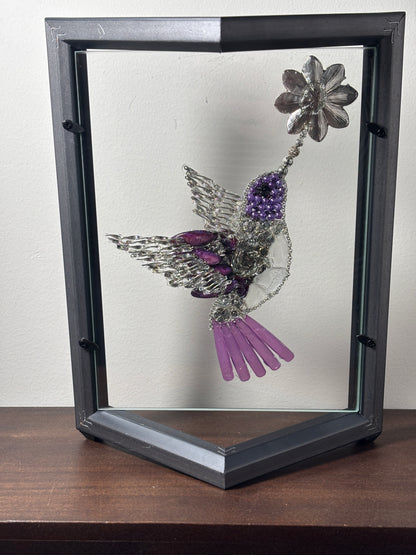 Sea glass white violet humming bird