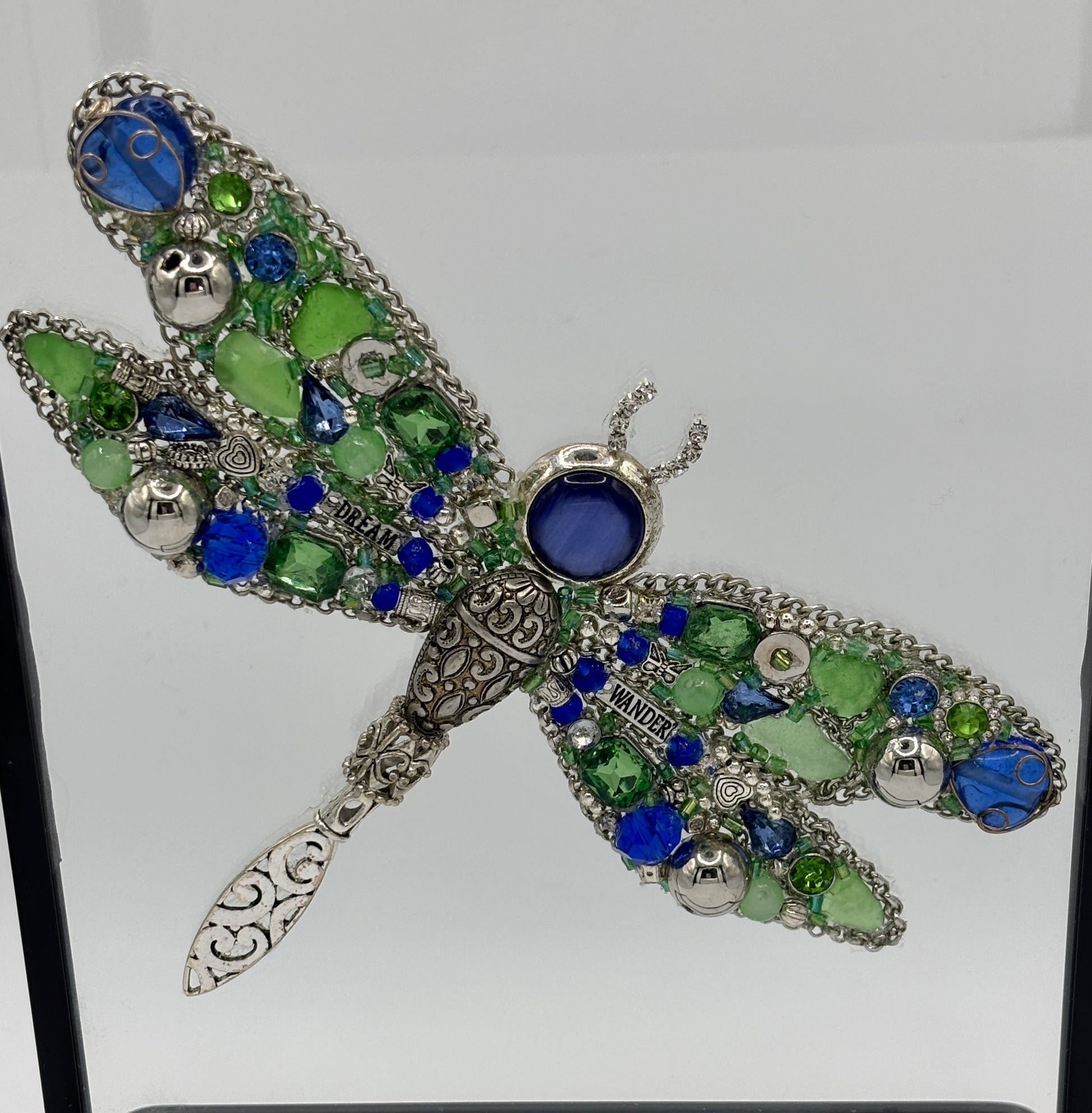 20003 Blue Silver Green Sea Glass Dragonfly 