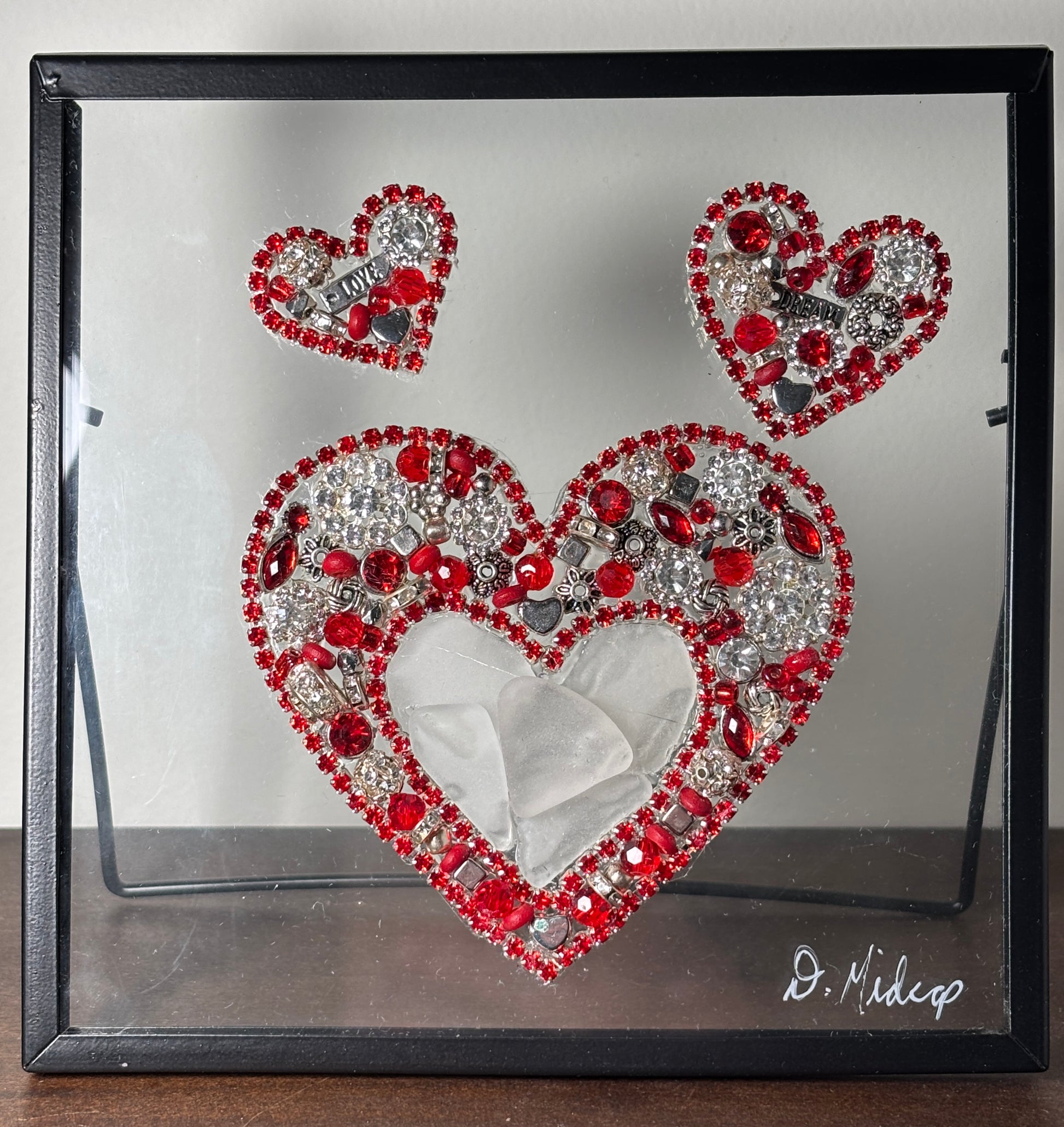 3 hearts with sea glass