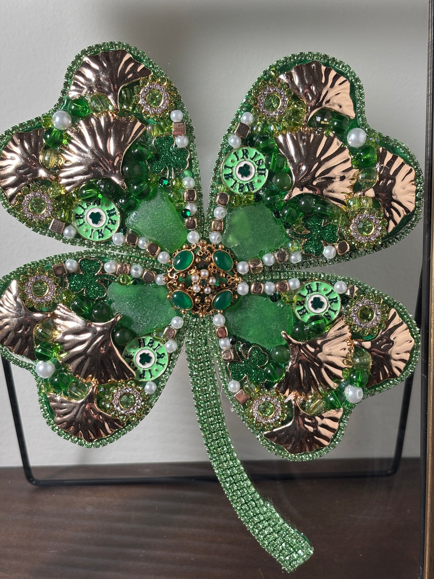 Green sea glass 4 leaf clover